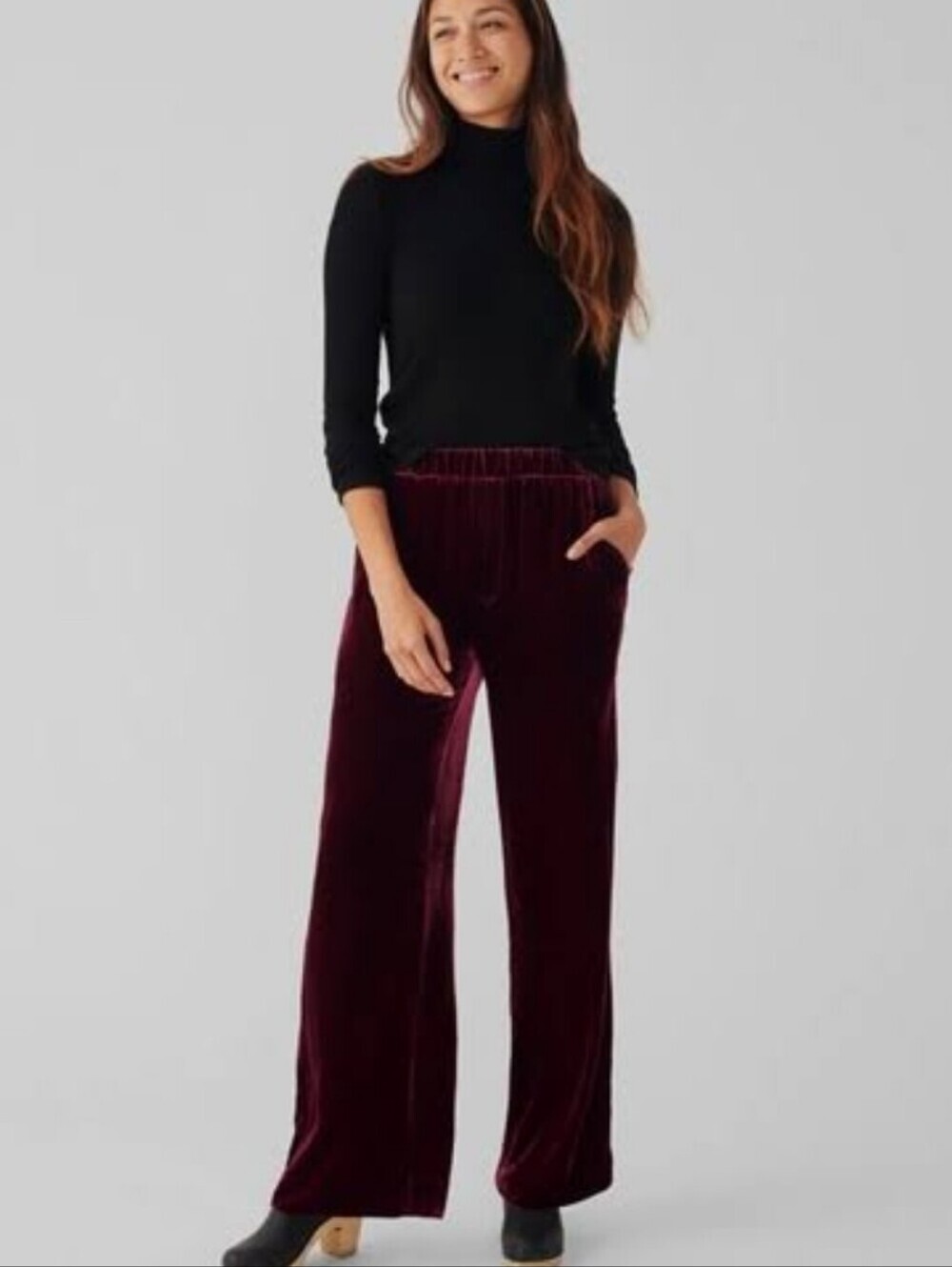 Faherty Stretch Silk Velvet Genevieve Pant Maroon Banner Size Med - Picture 14 of 15